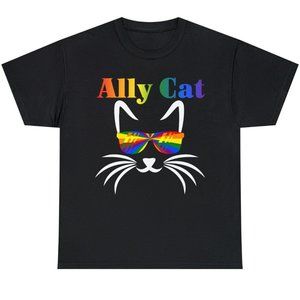 Ally Cat Sunglasses Gay Rainbow Pride LGBT Support Men's Women's T-Shirt